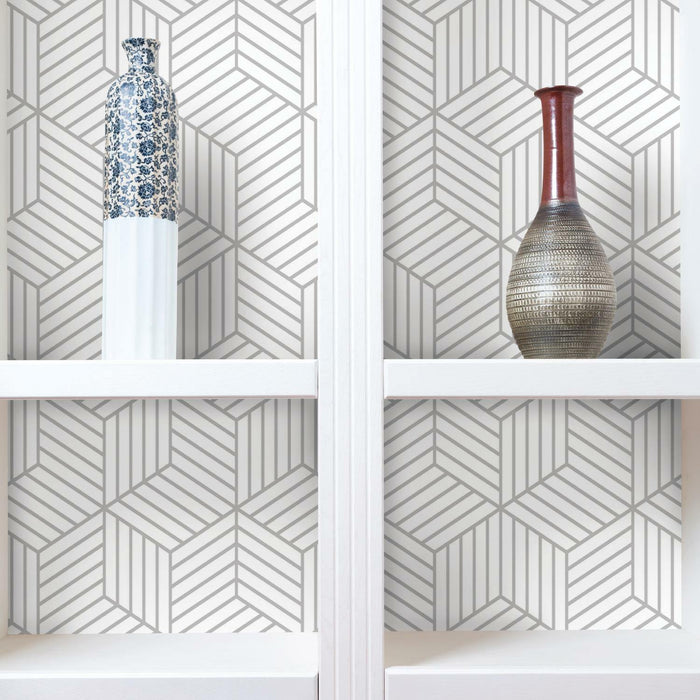 RoomMates Stripped Hexagon White/Grey Peel & Stick Wallpaper - EonShoppee