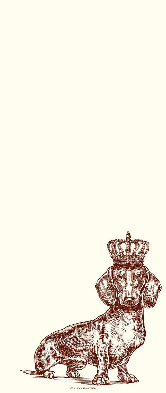Alexa Pulitzer Royal Dachshund Long Pad notepad featuring a detailed illustration of a royal-themed dachshund design.