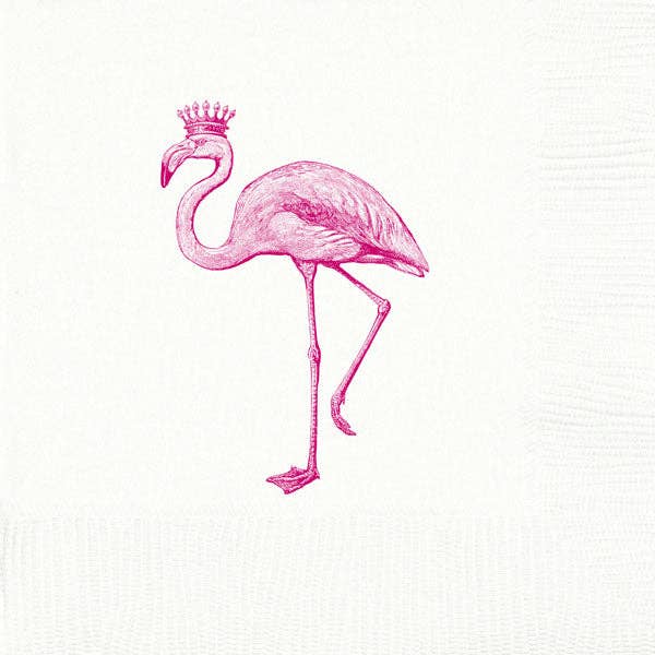 White Royal Flamingo beverage napkins by Alexa Pulitzer featuring elegant flamingo design for parties and events