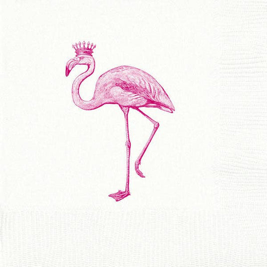 White Royal Flamingo beverage napkins by Alexa Pulitzer featuring elegant flamingo design for parties and events