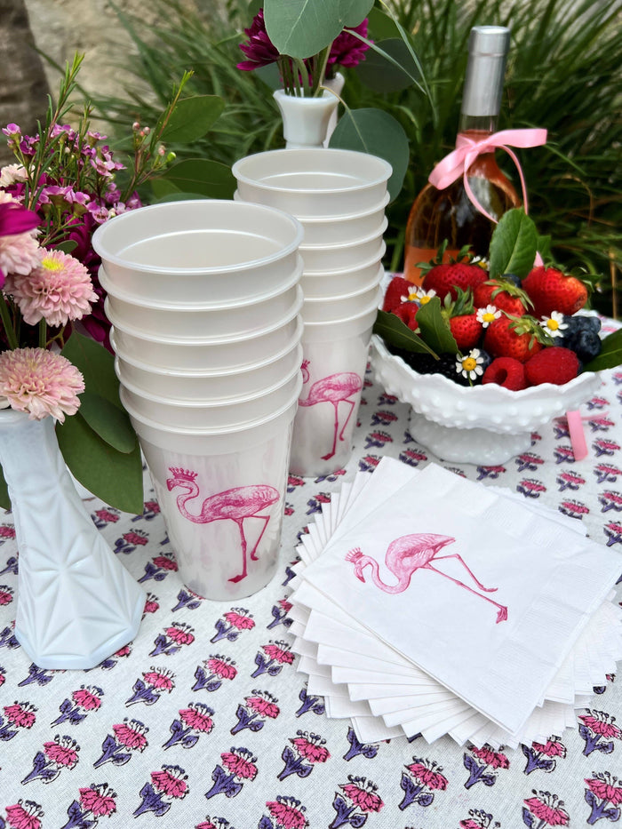 White Royal Flamingo beverage napkins by Alexa Pulitzer, featuring a tropical flamingo design, ideal for parties and gatherings.