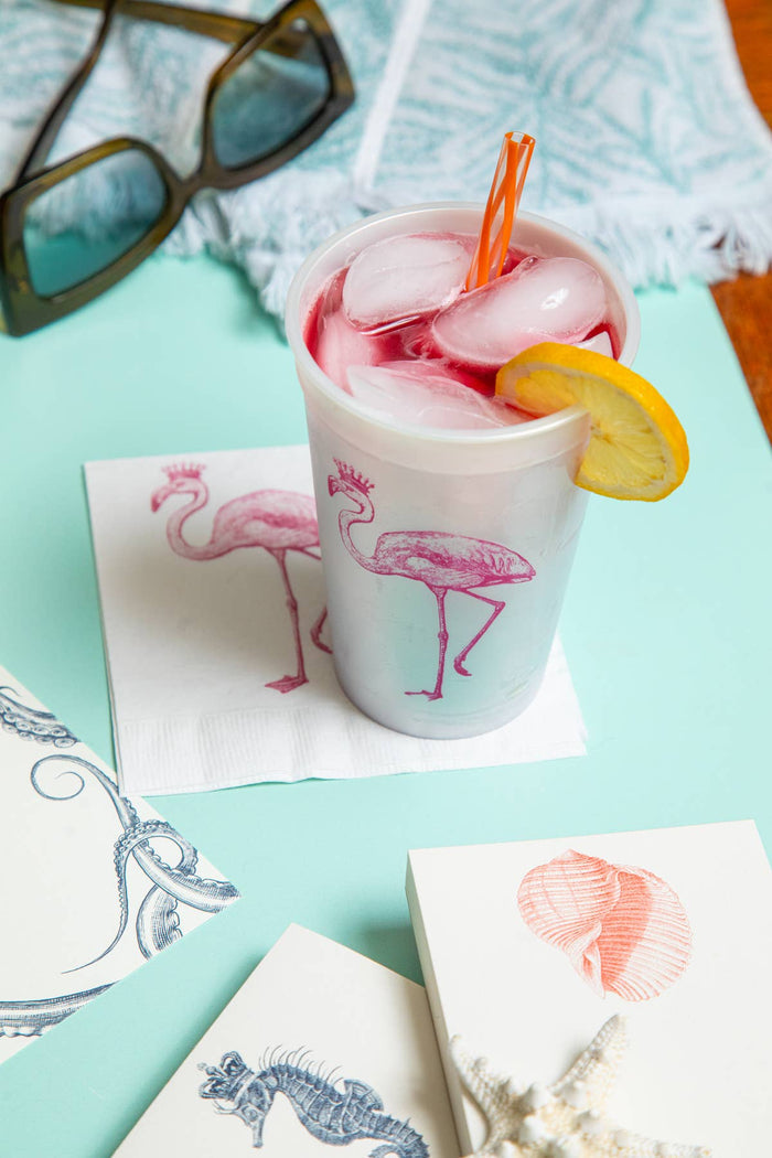 White Royal Flamingo beverage napkins by Alexa Pulitzer, featuring a stylish flamingo design on soft paper.