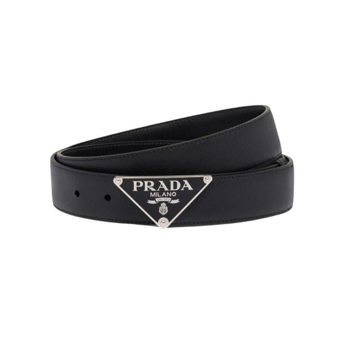 Saffiano Leather Belt In Enamel Triangle Logo
