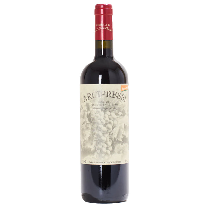 San Martino Arcipressi Rosso wine bottle, 2019 with dark glass and red cap