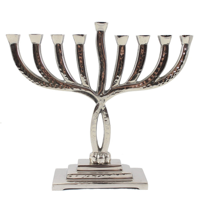 Silver Nickel Hammered Menorah - Candlestock.com