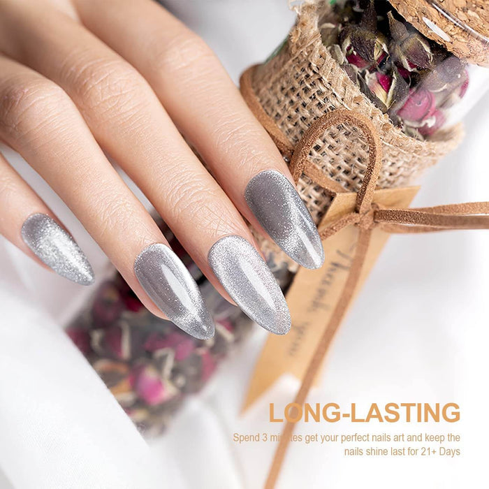 Silver Velvet Jelly Cat Eye Nails Mesmerizing Optical Effect