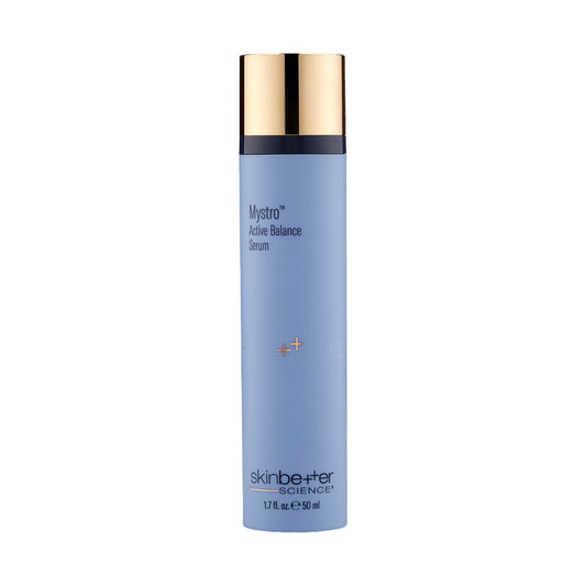 skinbetter Mystro Active Balance Serum bottle with gold cap, blue label, 50 ml