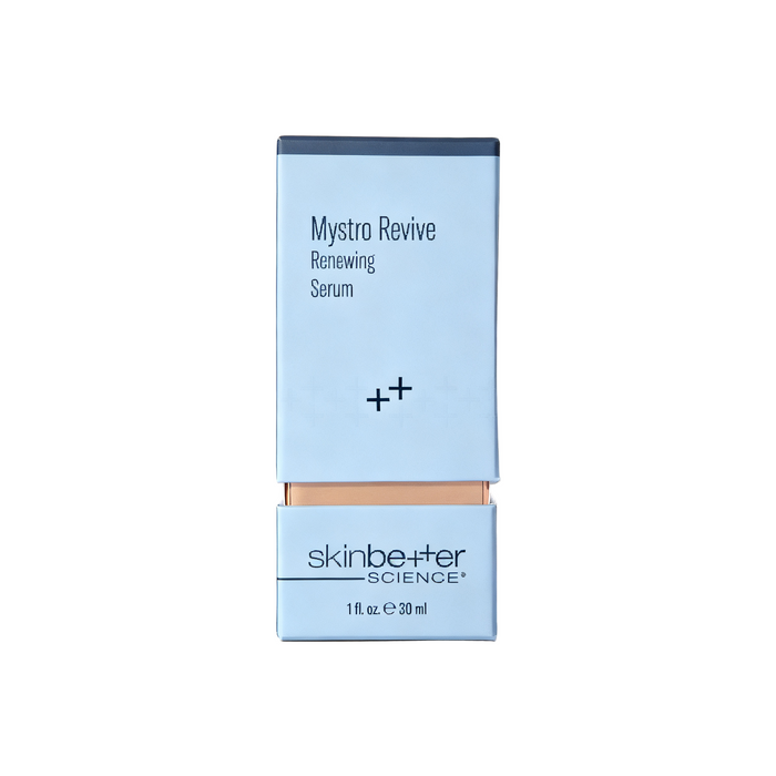 Skinbetter Mystro Revive Renewing Serum box, light blue packaging, 30 ml