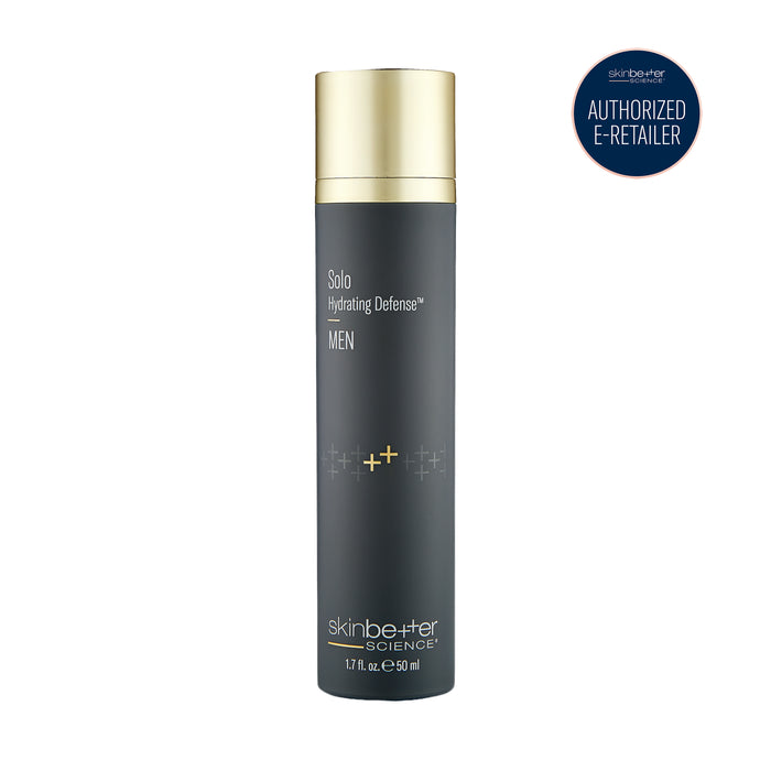 skinbetter Solo Hydrating Defense MEN moisturizer bottle, 50 ml, black and gold