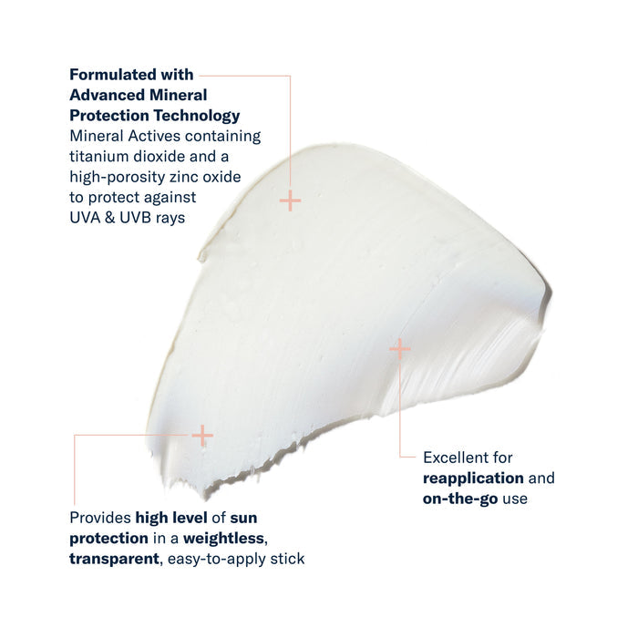 Transparent mineral sunscreen stick texture with advanced mineral protection for UVA and UVB rays