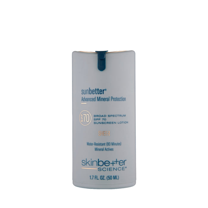 skinbetter sunbetter SHEER SPF 70 mineral sunscreen lotion bottle, 50 mL