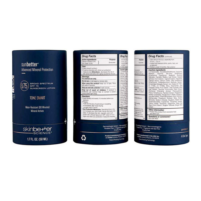 skinbetter sunbetter TONE SMART SPF 75 mineral sunscreen lotion tube