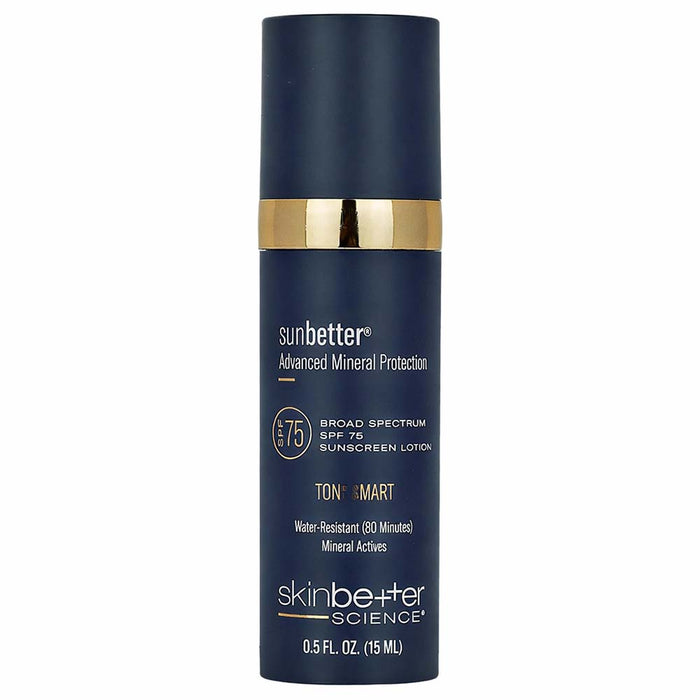 Skinbetter sunbetter TONE SMART SPF 75 mineral sunscreen lotion, navy tube with gold band