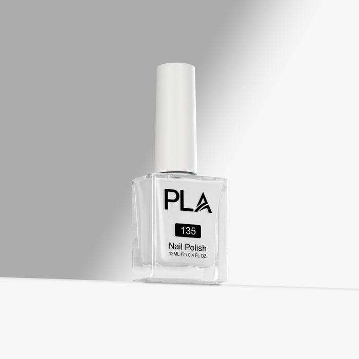 Nail polish bottle with 'PLA' branding on a gray background