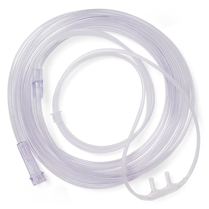 A coiled clear plastic nasal breathing tube with two connector ends, shown on a plain white background.