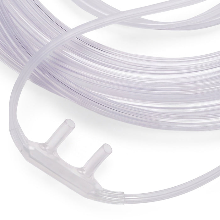 Clear plastic oxygen tubing with a two-way connector, shown on a white background.