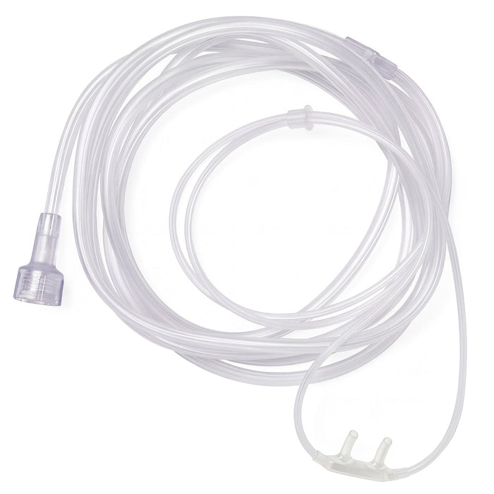 clear silicone oxygen nasal cannula on a white background