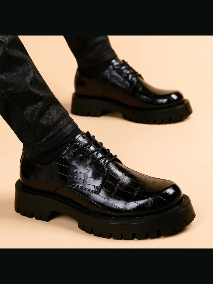 Black handcrafted genuine leather shoes - color image