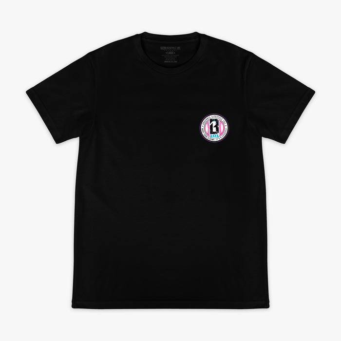 Black and white Splatter Established youth graphic tee — front view