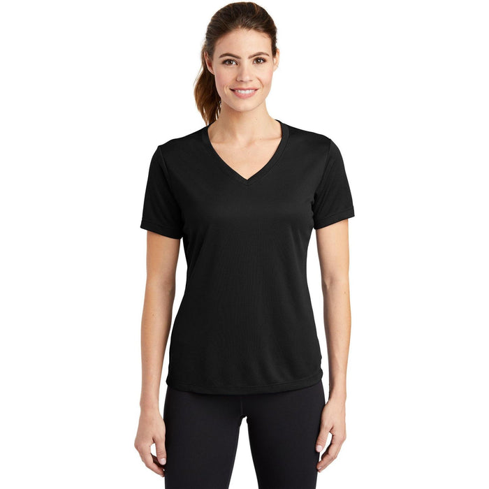Sport-Tek Ladies Posicharge Racermesh V-Neck Tee-Regular-Sport-Tek-Black-S-Thread Logic