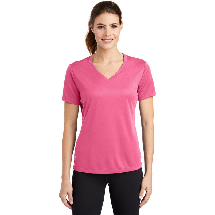 Sport-Tek Ladies Posicharge Racermesh V-Neck Tee-Regular-Sport-Tek-Bright Pink-S-Thread Logic