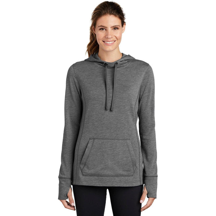 Sport-Tek Ladies Posicharge Tri-Blend Wicking Fleece Hooded Pullover-Regular-Sport-Tek-Dark Grey Heather-S-Thread Logic