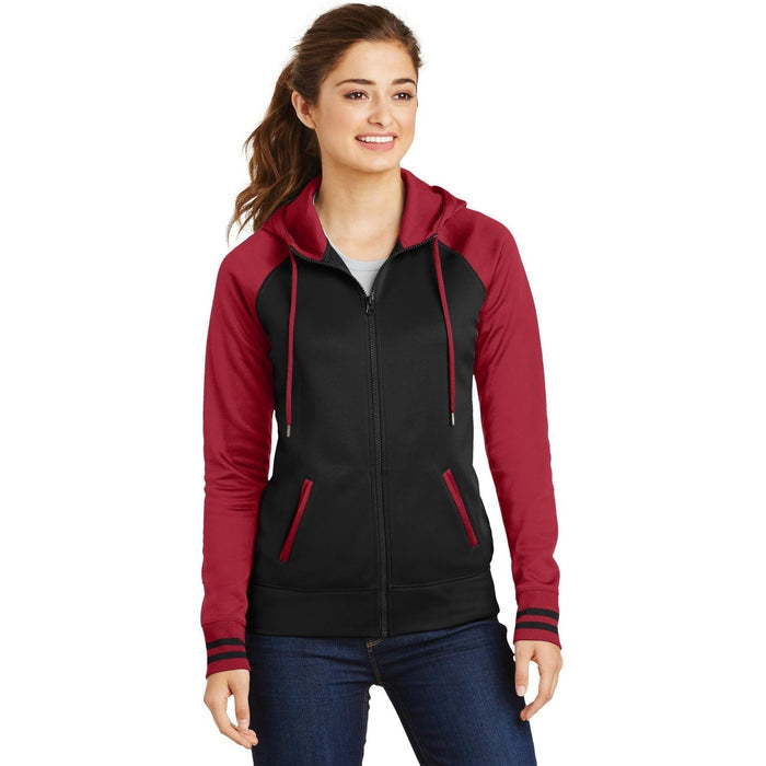 Sport-Tek Ladies Sport-Wick Varsity Fleece Full-Zip Hooded Jacket-Regular-Sport-Tek-Black/Deep Red-S-Thread Logic