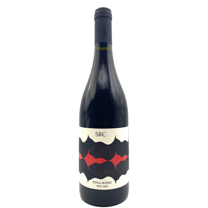 Red wine bottle with SRC label, Etna Rosso DOC 2019 in dark glass