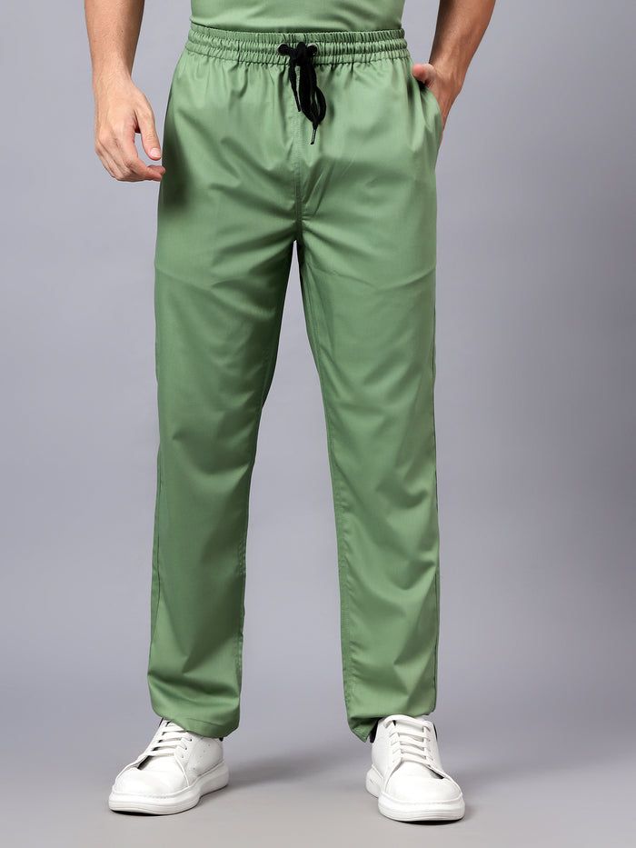 Stretchable (2Way) Men Pista Green V-Neck With Straight Pant Scrub Set