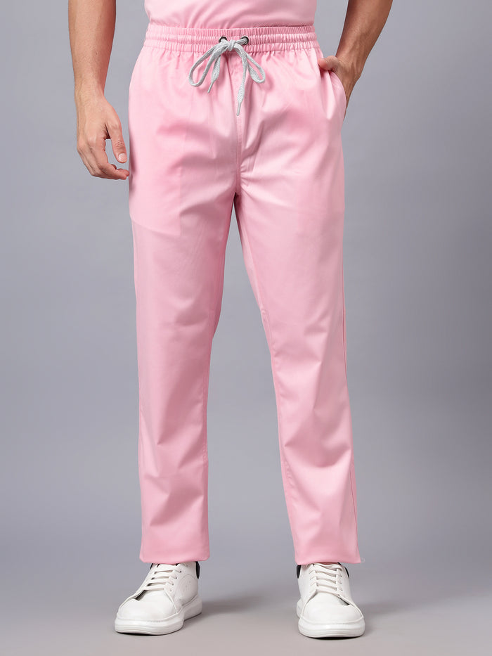 Stretchable (2Way) Men Powder Pink V-Neck With Straight Pant Scrub Set
