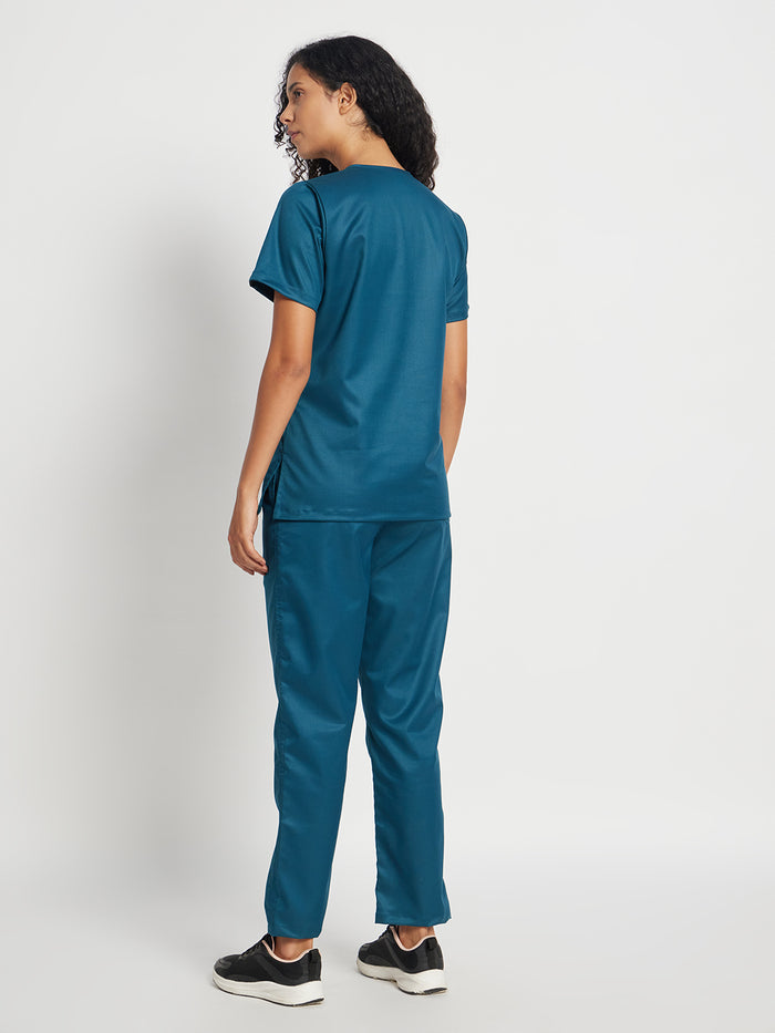 Stretchable (2Way) Women Forest Green V-Neck With Straight Pant Scrub Set