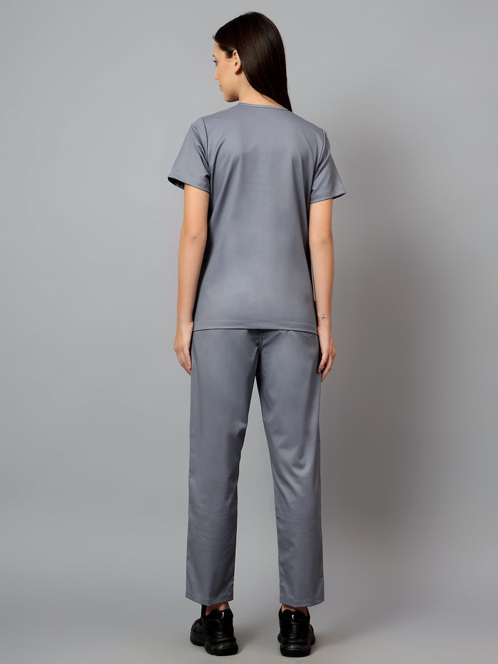 Stretchable (2Way) Women Graphite V-Neck With Straight Pant Scrub Set