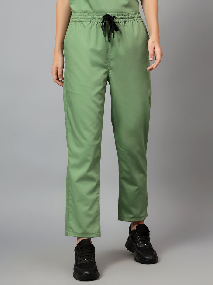 Stretchable (2Way) Women Pista Green V-Neck With Straight Pant Scrub Set