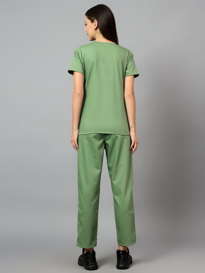 Stretchable (2Way) Women Pista Green V-Neck With Straight Pant Scrub Set