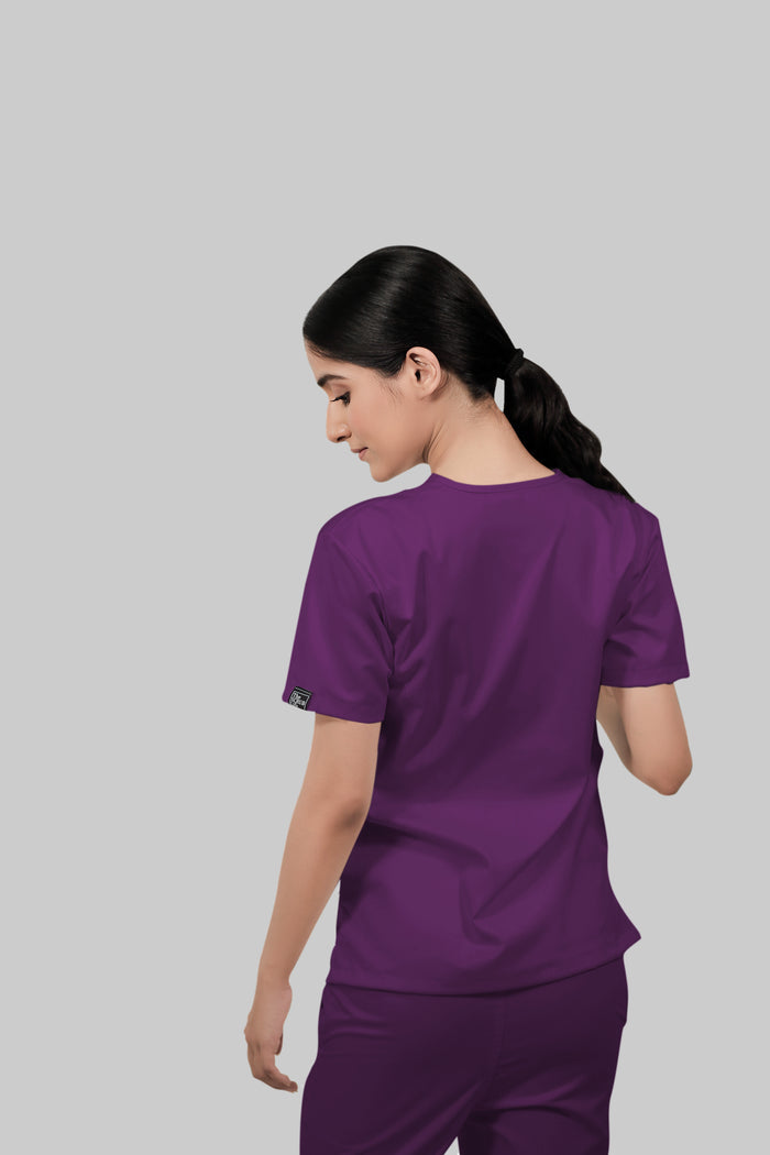 Stretchable (2Way) Women Purple V-Neck With Straight Pant Scrub Set