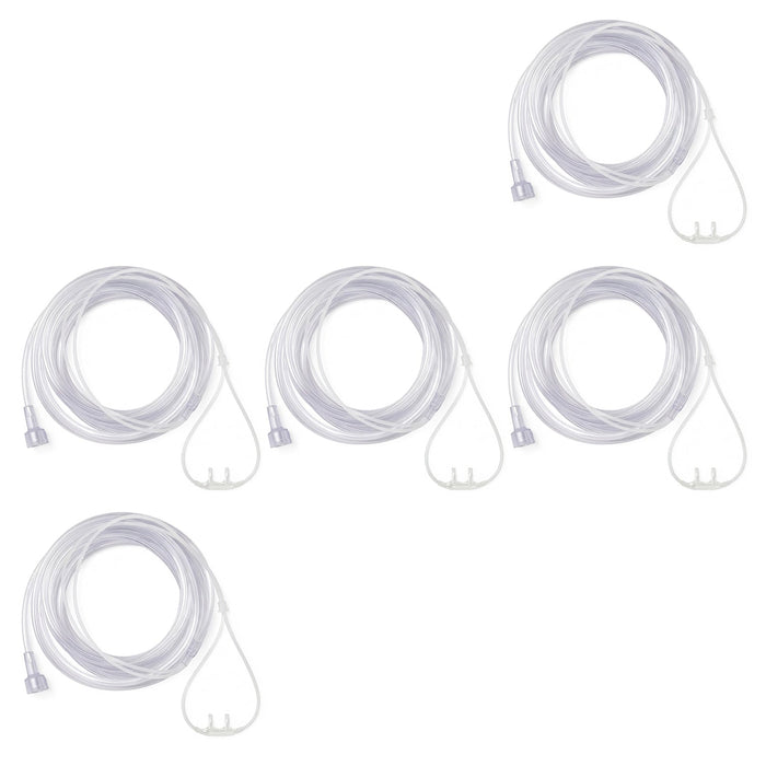 Five silicone cannulas arranged in a grid pattern on a white background