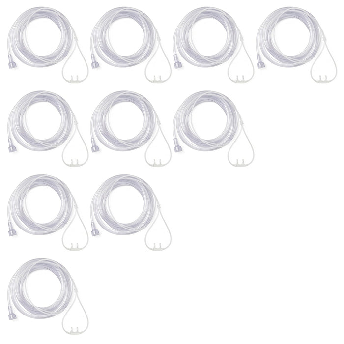 Ten silicone cannulas arranged in a grid pattern on a white background