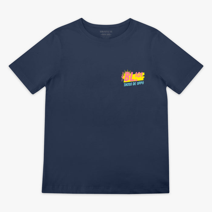 Navy Taco youth graphic tee — front view