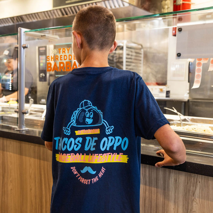 Navy Taco youth graphic tee — back view