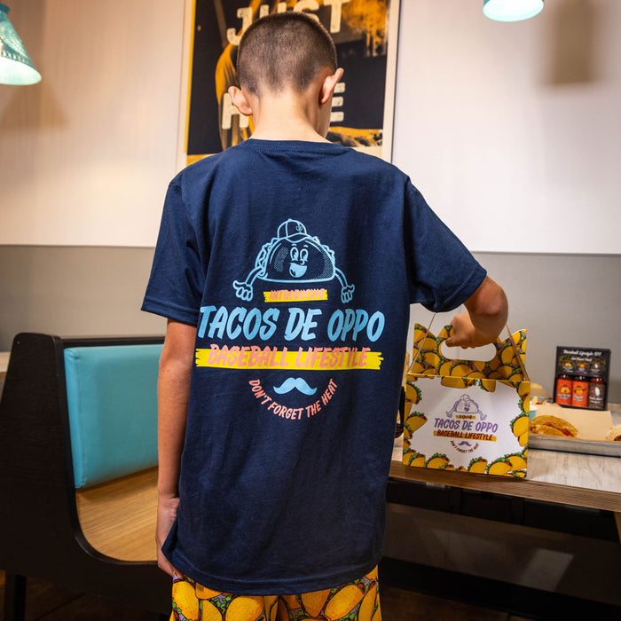 Navy Taco youth graphic tee — back view