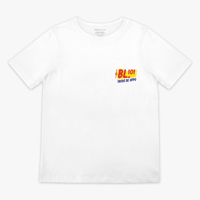 White Taco youth graphic tee — front view