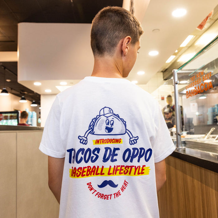 White Taco youth graphic tee — back view