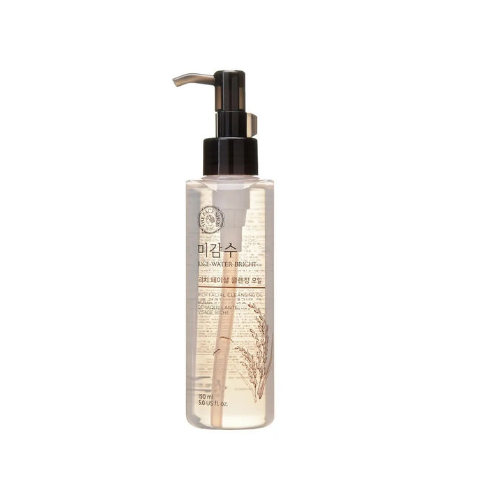 THE FACE SHOP Rice Water Bright Rich Facial Cleansing Oil is a nourishing cleansing oil formulated to dissolve makeup and impurities effortlessly. Infused with Rice Bran Oil and Rice Extract, it helps brighten and hydrate the skin, leaving it soft and refreshed. Perfect for all skin types, this cleansing oil provides a rich, smooth cleanse with a gentle, hydrating finish.