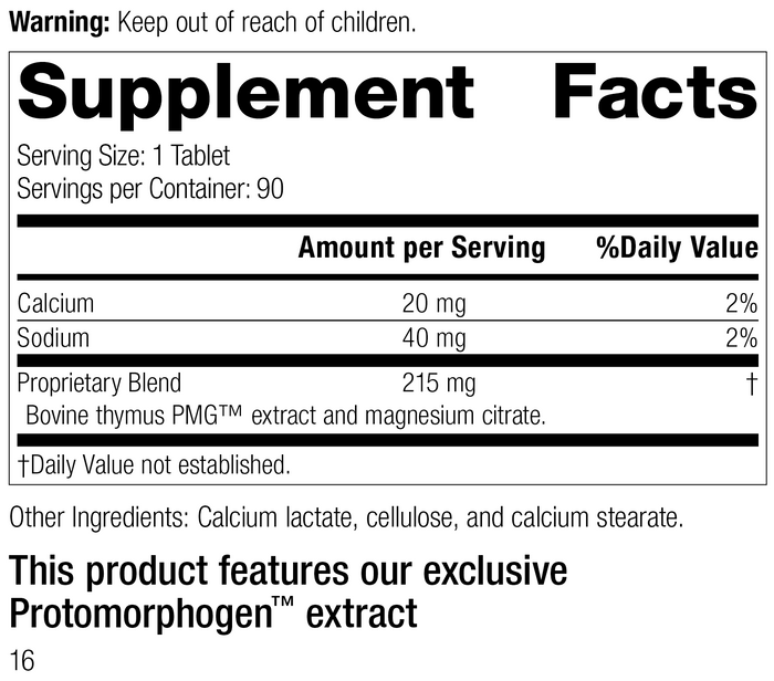 Thymus PMG, 90 Tablets – Supplement Facts