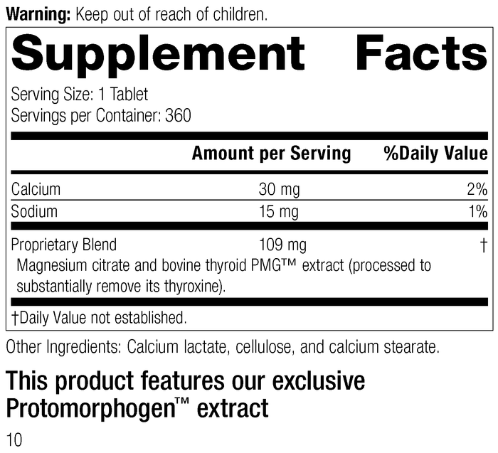 Thytrophin PMG, 360 Tablets – Supplement Facts