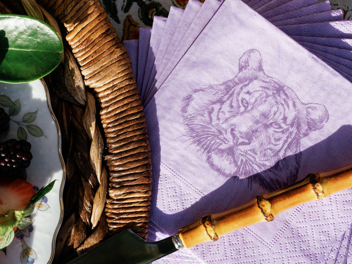 Set of Alexa Pulitzer Tiger cocktail napkins with bold tiger print design, perfect for entertaining and party decor.