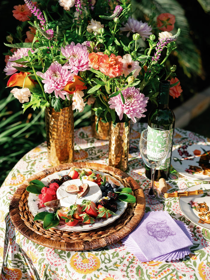 Set of three Alexa Pulitzer Tiger cocktail napkins with bold tiger print design, perfect for party or dinner table decor.