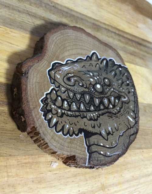 TINY KAIJU- ORIGINAL ILLUSTRATION ON WOOD SLICE- "FOUR EYES"