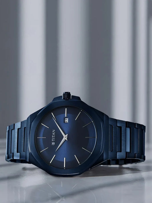 Titan Classic Slim Quartz Analog With Blue Dial Watch - NT90167QM01