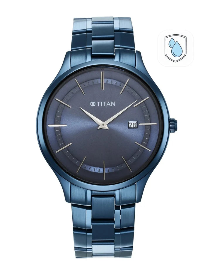 Titan Classique Slimline Quartz Analog With Blue Dial Watch - NT90142QM01